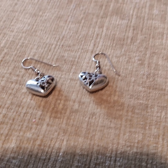 Silver Tone Heart Drop French Wire Earrings - Picture 3 of 8